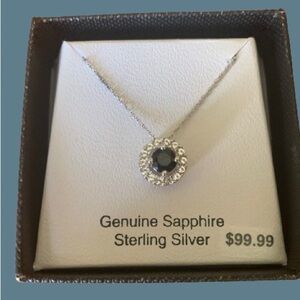 Sapphire and White Topaz Halo Necklace